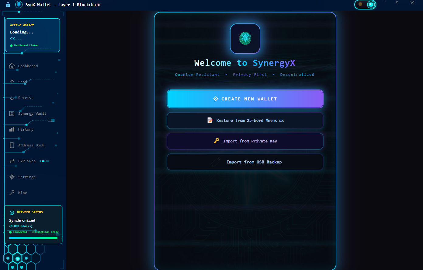 SynX wallet download page showing Windows, macOS, and Linux options